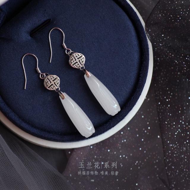 어반30 비취 옥 귀걸이 925통체 순은 백옥옥옥란꽃 후레쉬한한