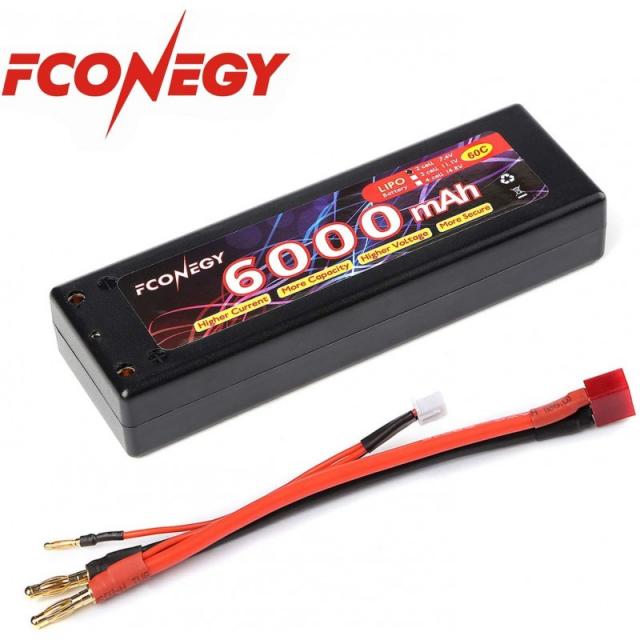 FCONEGY 2S 7.4V 6000mAh 60C Lipo 배터리 팩 RC 자동차 RC 트럭 RC 보트 RC 취미 용 4mm 총알 및 학장 플러그가있는 하드 케, 단일옵션