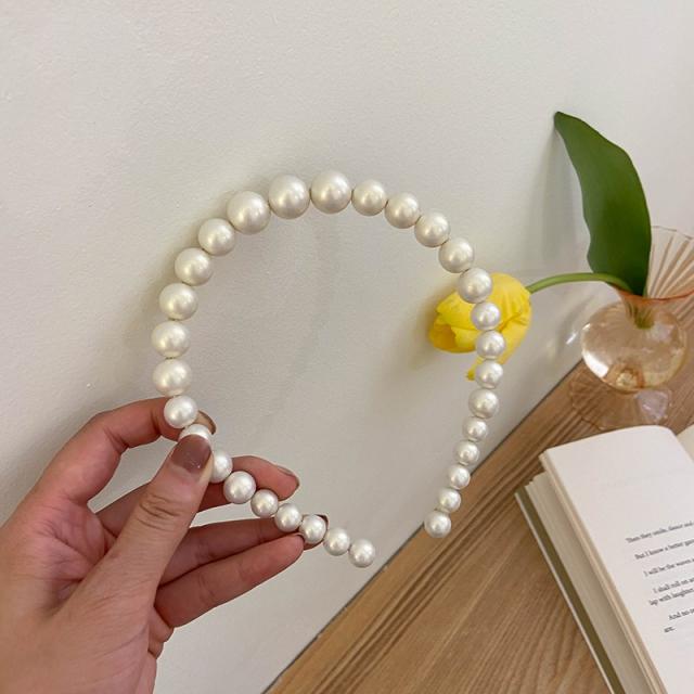 빅 레이디 우아한 진주 Hairband 여성의 모든 경기 시외 크고 작은 비즈 머리핀 부드러운 요정 화이트 라운드 비즈 머리띠