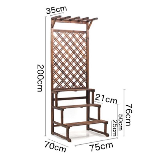 모듈선반키트 베란다 화분대 스탠드식 다층 방부목재 수납대 실내 거실 가정용 격자체크 접난 화분받침대, C01-대, T16-더블그물 카보나이징 3층 200*75