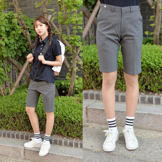 [허리조절] 스판 진그레이 교복 반바지(여자)