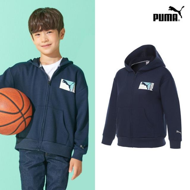 [푸마 키즈] [PUMA]NEW 푸마키즈 주니어 로고포인트 후드집업 네이비