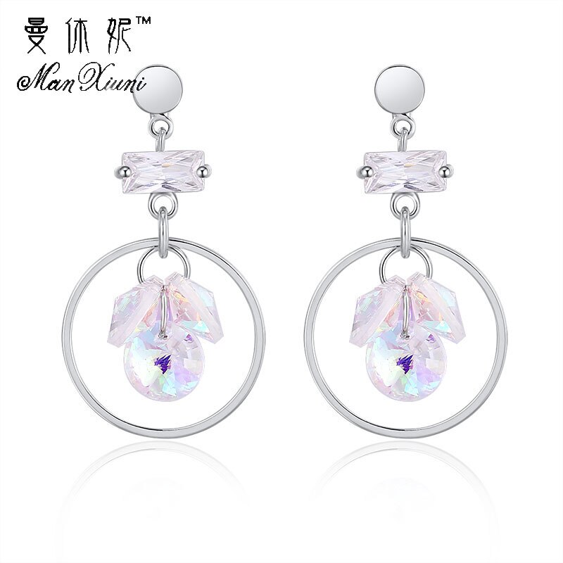 Manxiuni pendientes mujer moda 2018 화려한 화이트 골드 컬러 점진적 변화 stellux 오스트리아 크리스탈 빅 라운드 스터드 귀걸이