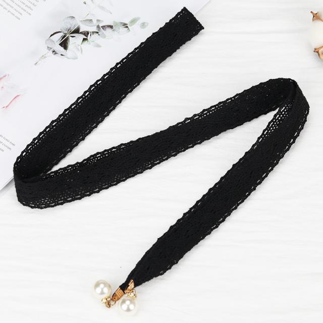 여성벨트 코튼린넨 장식 벨트 색쉬운매치 진주 팬던트 펀칭 허리끈 여성 옷치마 털