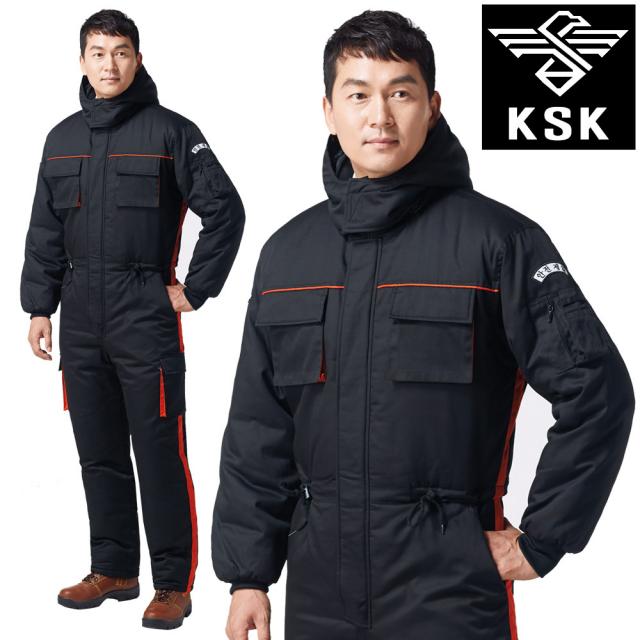 KSK-320 겨울 패딩 일체형 정비복 검정+빨강 작업복 우주복 스즈끼복 근무복 현장복 빅사이즈 방한복 73P