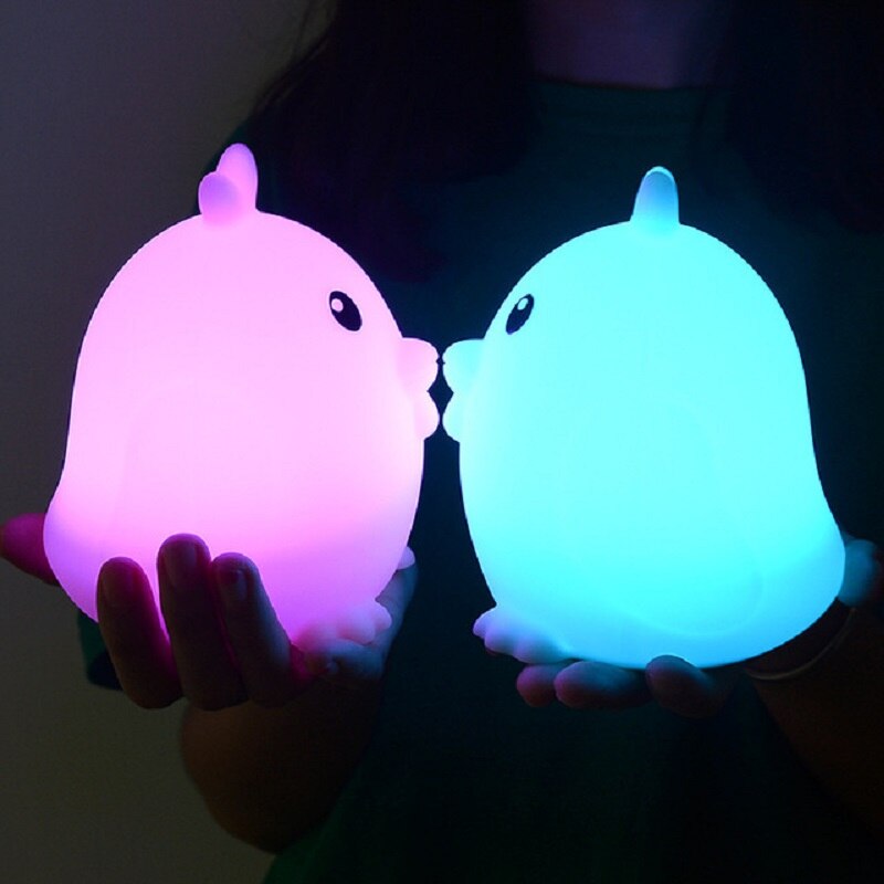 프리미엄 7 색상 병아리 led usb 어린이 동물 밤 빛 실리콘 부드러운 만화 아기 보육 램프 호흡 led 밤 빛, 1개, 파란^0