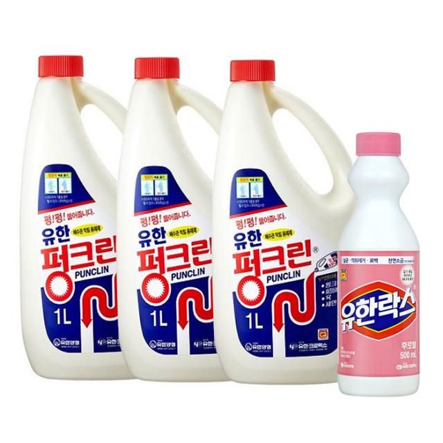 유한 펑크린 배수관 배수구 막힘 용해제 1L X3개+유한락스 후로랄 500ml 증정용, 1개