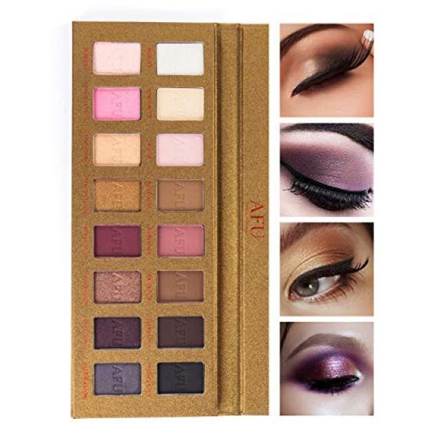 AFU High Pigmented Eyeshadow Palette Matte + Shimmer 16 Colors Makeup Natural Bronze Neutral Smokey Blendable Waterproof Eye Shadows Cosmetic - E, 본문참고, Color = Pink Tone