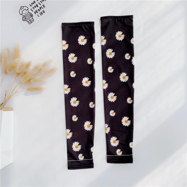 여름 캐릭터 아이스 슬리브 여 팔 자외선 차단 운전 라이더 장갑 얇은, 웃는얼굴 데이지 블랙