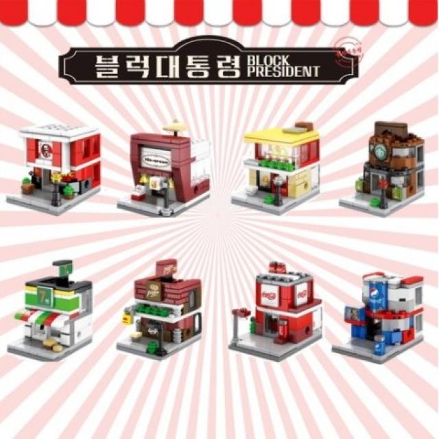 셈보블럭 스트리트 상점 8종 미니 레고호환블록, 혼합색상