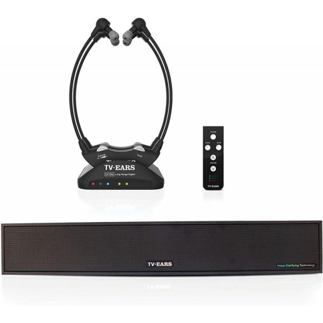 Tv Ears Voice Clarifying Sound Bar 및 장거리 헤드셋 – 청각 장애가있는 Tv 시청자를위한 Tv 스피커 시스템 – 모든 Tv 및 2 단일옵션