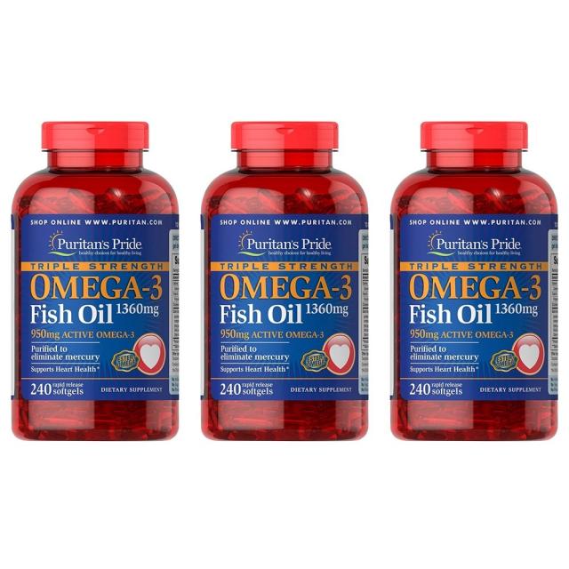 Puritan's Pride Omega-3 Fish Oil 퓨리탄 프라이드 오메가-3 피쉬 오일 1360 Mg 240정x3통 심혈관 동맥 건강