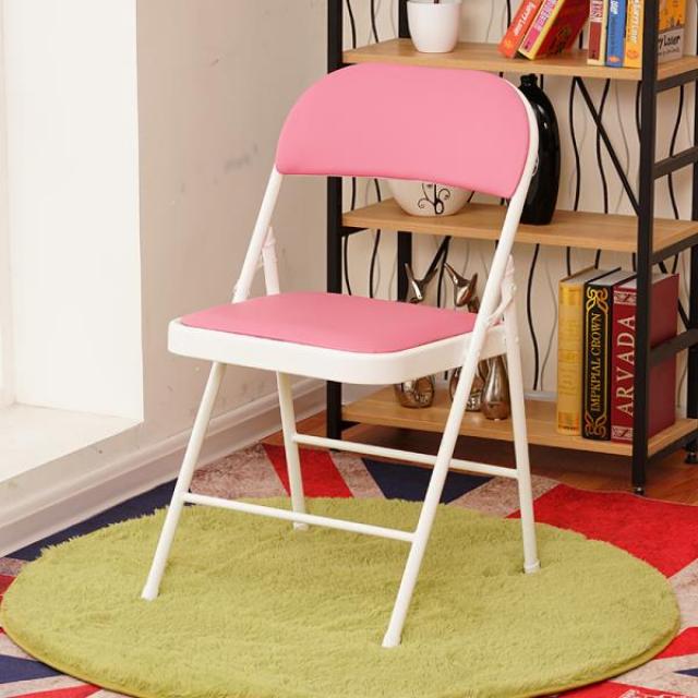 카페인테리어 의자 간단한 뒤의 자택 접이식 휴대용, 절묘한 강판 베이스 2 층 스폰지 흰색 다리 밀