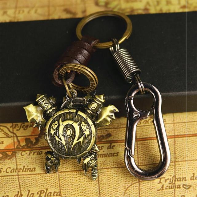 엠블럼 2차원 마수 세계 게임 주변 자동차 열쇠고리 걸이식 부락 연맹 휘장 소가죽 커플용품, T11-브론즈 오크 진피 밧줄+허리버클(선물포장)