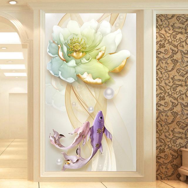 Hunan 2019 신상 다이아몬드 그림 연꽃 거실 식당 세로판 점 다이아몬드 십자수 다이아몬드 수 년 여 현관