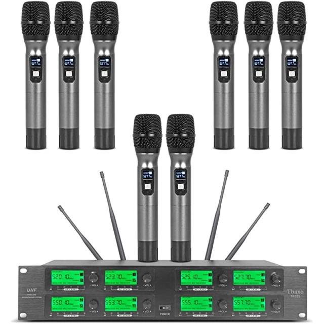 무선 마이크로폰 시스템 8 채널 마이크로폰 프로 오디오 UHF 8 핸드헬드 마이크 노래방 DJ 마이크 노래방 시스템 8 전체 메탈 마이크 시스템 교회 연설회 웨딩 파티, 상세페이지 참조