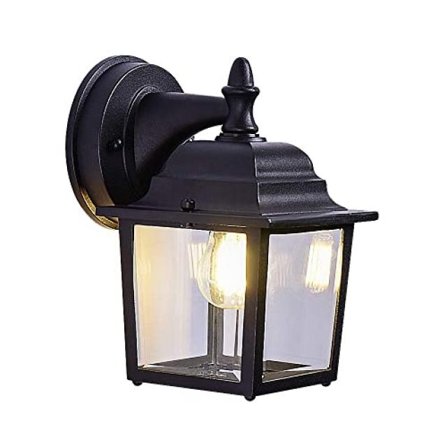 NMT 간단한 현대 옥외 벽 빛 벽 보루 벽 초롱 검정 옥외 전등 설비 주물 알루미늄 녹슬지 않는 투명한 유리제 램프 안마당 별 - P096707QLGRBC21, 기본
