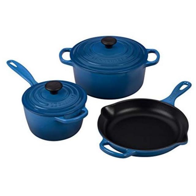 르크루제 냄비 & 프라이팬 세트 Le Creuset MS1605-2 Signature Enameled Cast Iron Cookware Set 5-Piece Flame, 본문참고, Color = Marseille