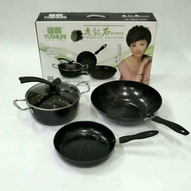 냄비세트 선물 도매 맥반석 3벌세트 달라붙지않는솥 세트 컬러풀 스마트폰, T06-볶다 냄비 세트 300세트 이상, 기본