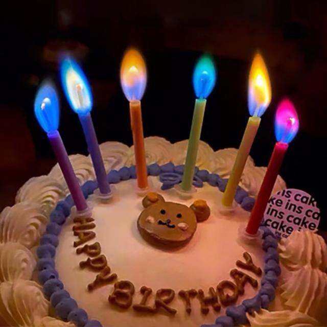무지개초 불꽃초 특이한 색깔 생일 파티 초 [컬러 예쁜 케이크 인싸 이벤트 레인보우 캔들 촛불 양초], 화사 무지개초 12개입