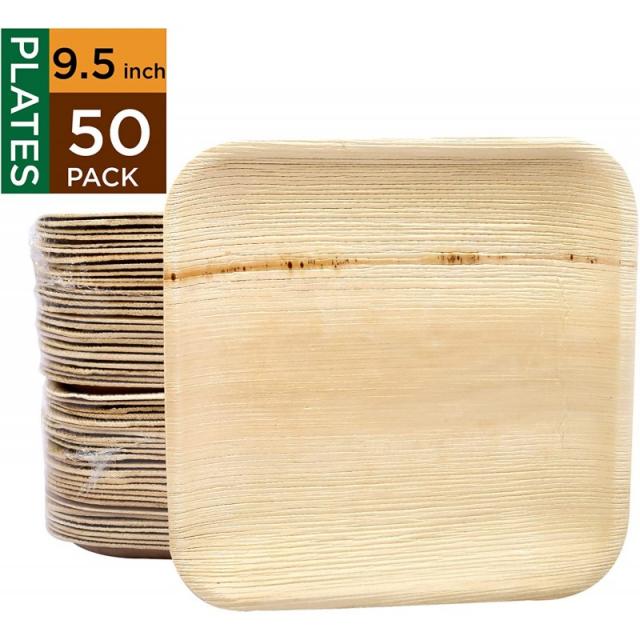 Raj Palm Leaf Plates 대나무 접시와 같은 일회용 튼튼한 장식용 퇴비 식 식기 결혼식 점심 저녁 생일 캠핑 야외 바베, 단일옵션