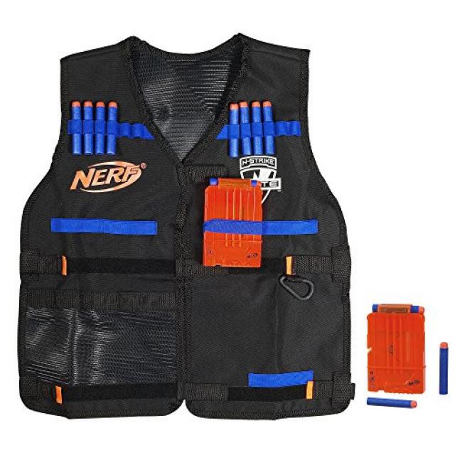 NERF 스펀지 장난감총 조끼 Official Nerf Tactical Vest N-Strike Elite Series Includes 2 Six-Dart Clips and 12 Darts For Kids Teens Adults A, Product Packaging = Frustration-Free Packaging