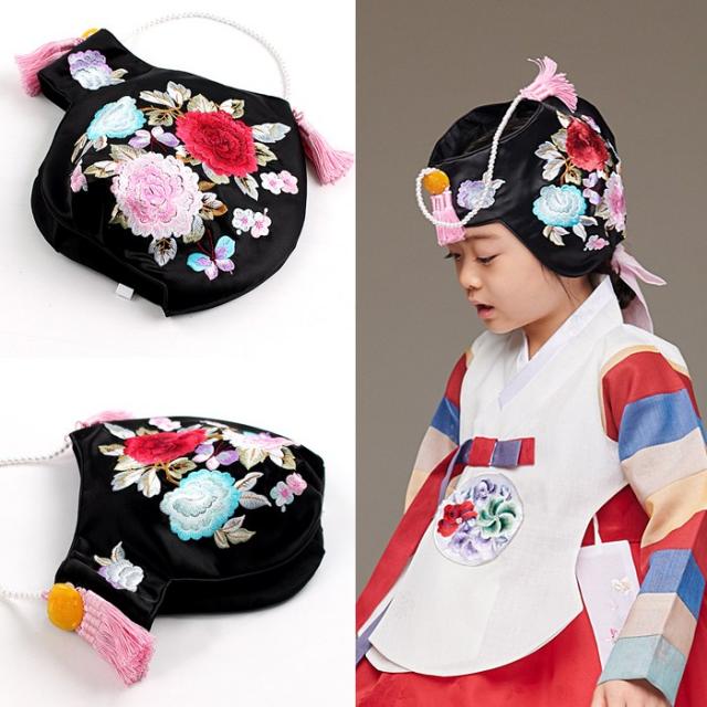에스큐에스샵 여아 꽃자수 한복모자 전통 아동한복소품 - 조바위 모란