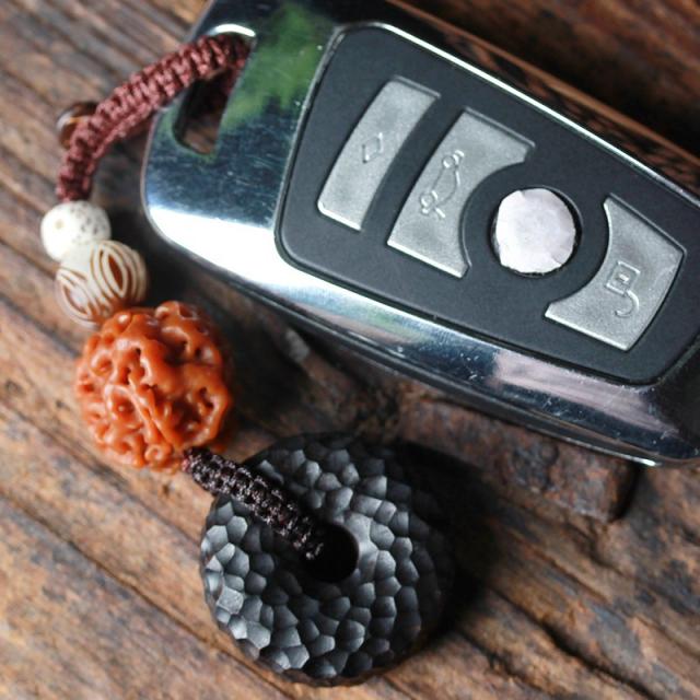 흑단 보리 헤이안 락 남여 커플 자동차 열쇠고리 크리에이티브 오목 가방 벽걸이 생일선물, 블랙 박달 보리 평안 단추 열쇠고리