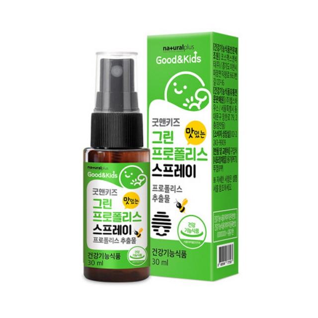 내츄럴플러스 굿앤키즈 맛있는 그린프로폴리스 스프레이 30ml 프로폴리스추출물 초유 아연 플라보노이드 건조효모 브라질 박카리스 우리아이 구강건강 딸기맛 하루2번 입 안에 칙칙 환절기 휴대간편 무첨가 구강항균작용 1개