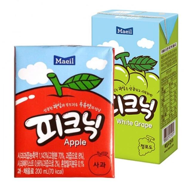 원마켓주샵_피크닉 사과. 청포도 200mlx24팩 과즙쥬스 음료 맛있는 과일수 주스#abgh홥, 단일상품, 찐옵션유2)피크닉 청포도200mlx24팩