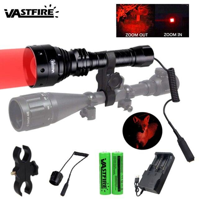 VASTFIRE T67 1300LM 화이트 줌 가능 사냥 손전등 500 야드 전술 무기 건 라이트 + 스위치 + 20mm 레일 마, 11 full set with 18650