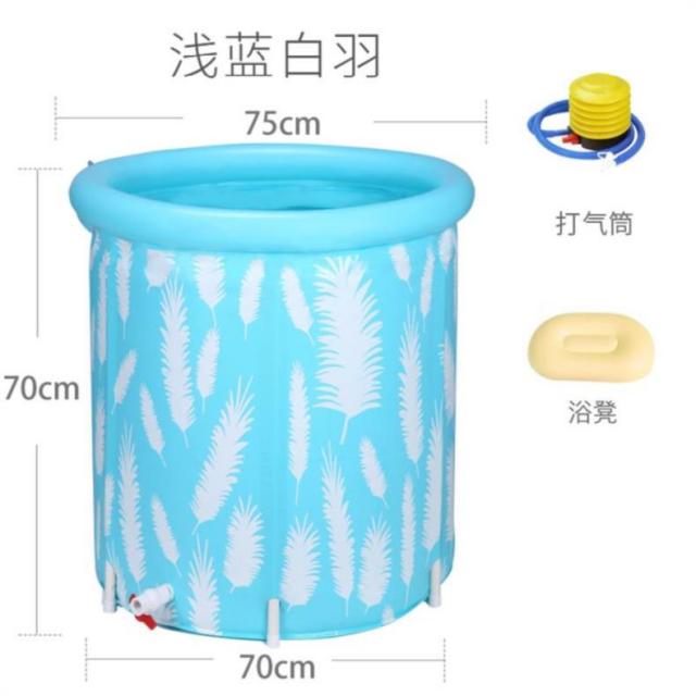 중형반신욕기 휴대용 소형 욕조 가정용 접이식 성인 아이디어 거품목욕 빅사이즈 뉴, T21-(라이트블루 깃털)뛰다 마음+스툴+17