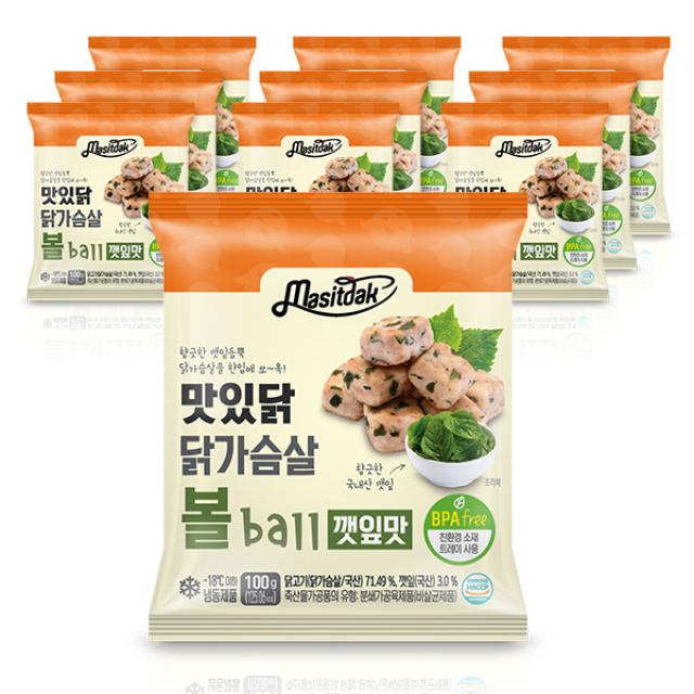 맛있닭 닭가슴살볼 깻잎맛, 100g, 10팩