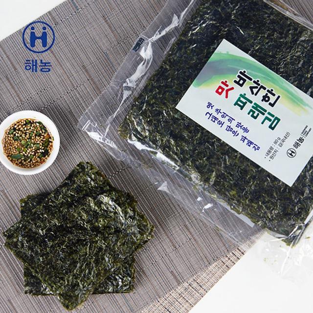 해농 무조미 두번구워 바삭한 맛 파래김, 1봉, 80g(50매)