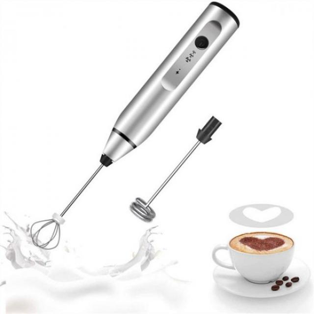 전기 핸드 헬드 우유 Frother 블렌더 USB 충전식 전기 미니 자동 버블 메이커 커피 Cappuccino 치노에 대한 믹서를 털다, Silver 1