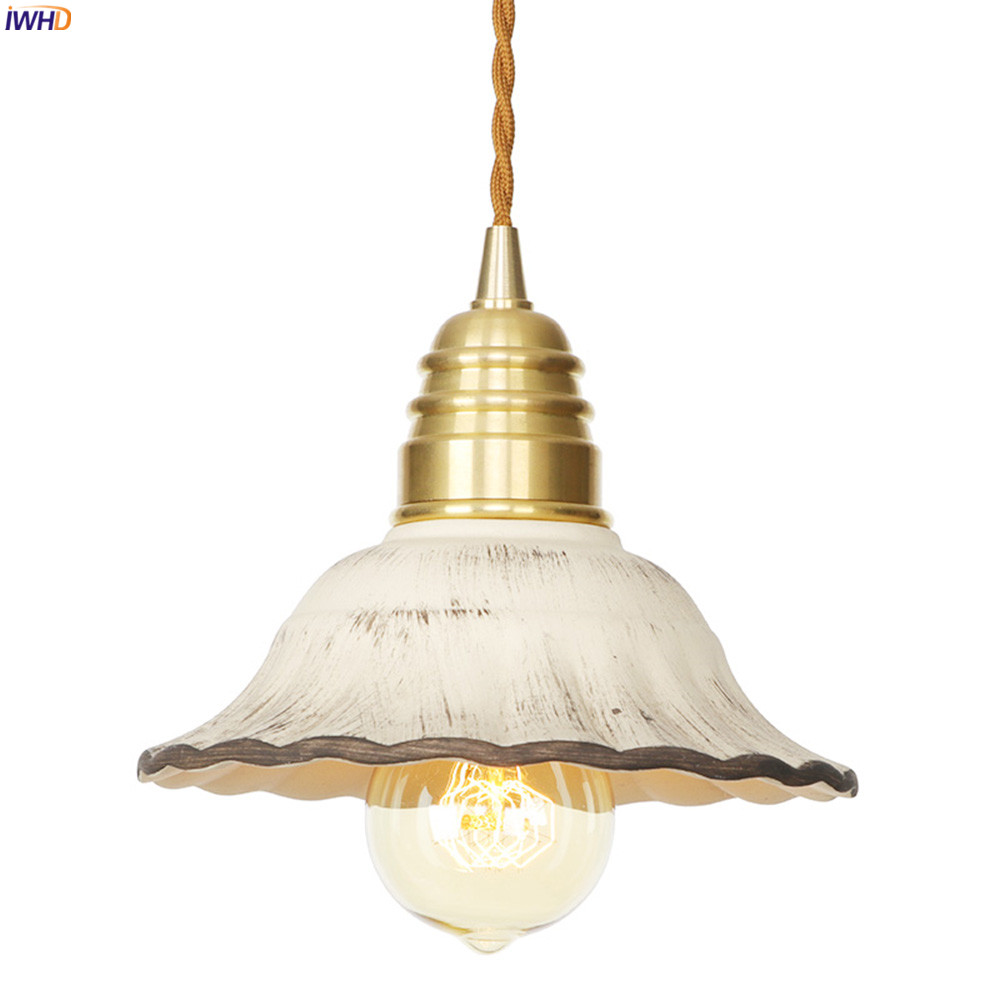 Iwhd 북유럽 일본식 led 펜던트 램프 바 다 이닝 거실 매달려 조명 구리 세라믹 펜던트 라이트 행글 램프 에디슨, Copper