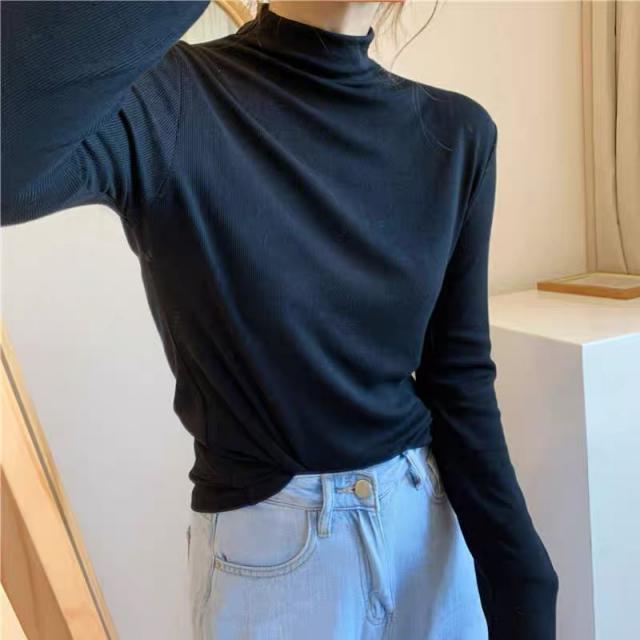 티셔츠여성의류 반폴라 솔리드 겨울 가을 이너웨어 슬림 보여 긴소매 상의 2614808573
