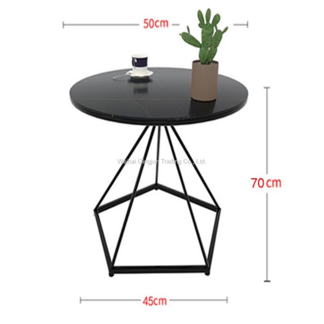 WARM이케아 철제 테이블 대리석 티 쇼파 사이드 협탁 원형, 블랙클래식70지름50높이70