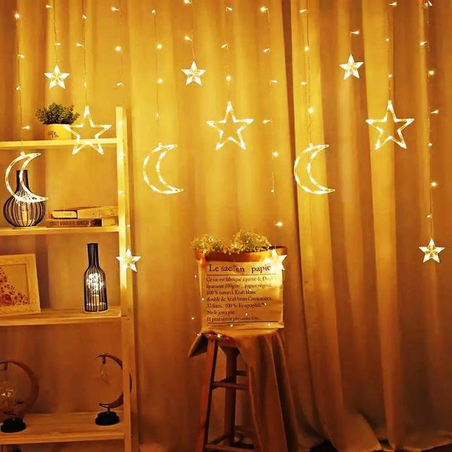 아이센스몰 Led 크리스마스조명 달과별 펜던트 장식 Usb 무드등 줄조명 전구색 노랑색 