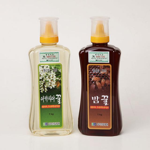 [설악산허니팜] 튜브꿀 2종세트 1.0kgx2 (아카시아꿀,밤꿀 각1), 단품