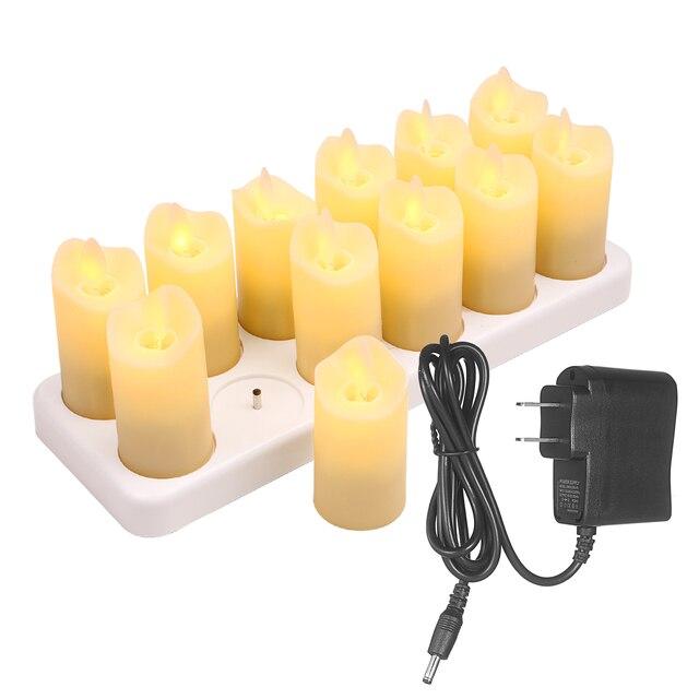 12Pcs 충전식 Flameless 촛불 현실적인 따뜻한 노란색 LED 무선 촛불 전기 촛불 조명 깜박 거리는 불꽃 LED양초, US 플러그