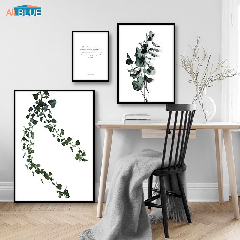 녹색 식물 잎 캔버스 아트 인쇄 포스터 북유럽 스타일 미니멀리스트 그림 거실 벽화 동기 부여 따옴표 장식, Picture 1