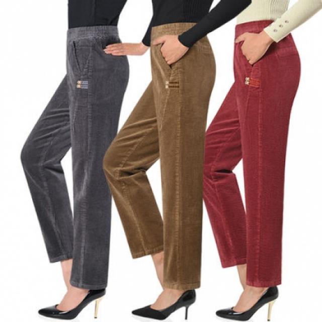 Made for u 코듀로이 팬츠 가을 겨울 하이웨스트 여성 팬츠 와이드스트레이트 기모 중노년 여성 바지