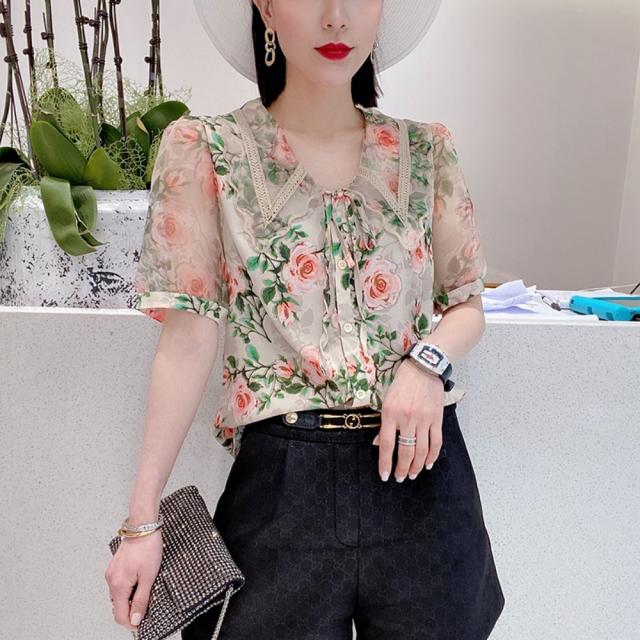 결혼작사이혼작곡2 박주미 이가령 이민영 전수경 김보연 블라우스 2컬러 여름 반팔 플라워 실크 셔츠