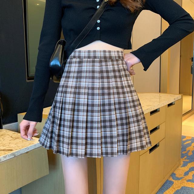 플리츠 스커트 뚱뚱한 빅사이즈 여성 봄가을 학원 무드 하이웨이스트 날씬해 보이는 가리다 무너지다 미니 2453630930