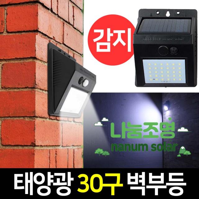 나눔 LED 태양광 센서등 현관 계단 전구 전등 태양열 정원등 야외 벽등 동작감지 외등 조명 가로등, 태양광 30 LED 센서등