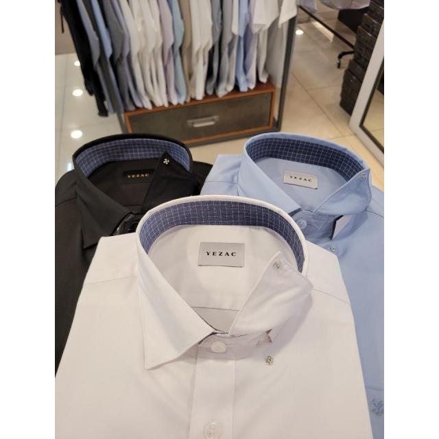 일반핏 2컬러~목&소매안쪽 예쁜 배색~스냅단추 카라 긴소매 와이셔츠 드레스셔츠