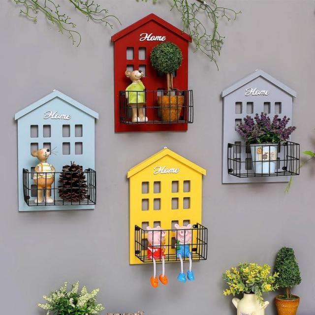 인테리어소품 리틀하우스 캐비닛 어린이방 벽면 벽에거는 개세트 장식품 벽걸이장식품, T02-단층 집 벽걸이(하늘색)