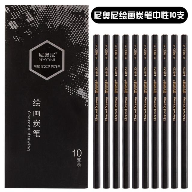연필 NYONI소묘 세트포장 2 4b6b8b12b14b전문 회화 소묘 미술 전용 스케치 펜초보자 나긋 콩테 유연탄 그림 공구, T06-전공 중탄 10개/케이스