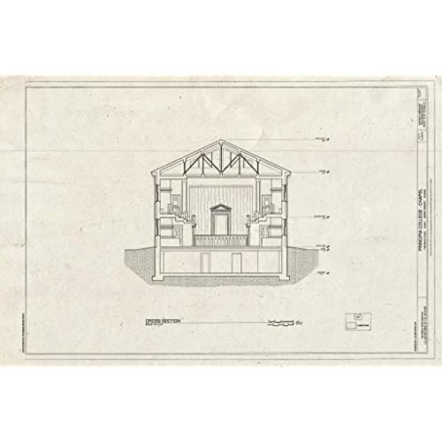 EOM 역사적인 그림 : 청사진 횡단면-Principia College Chapel 1 Maybeck Place [24in x 16in] - E002008DMKDVDS6, 24in x 16in